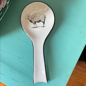 American Atelier Farmhouse Sheep Spoon Rest 11 inch Shabby Chic White Black